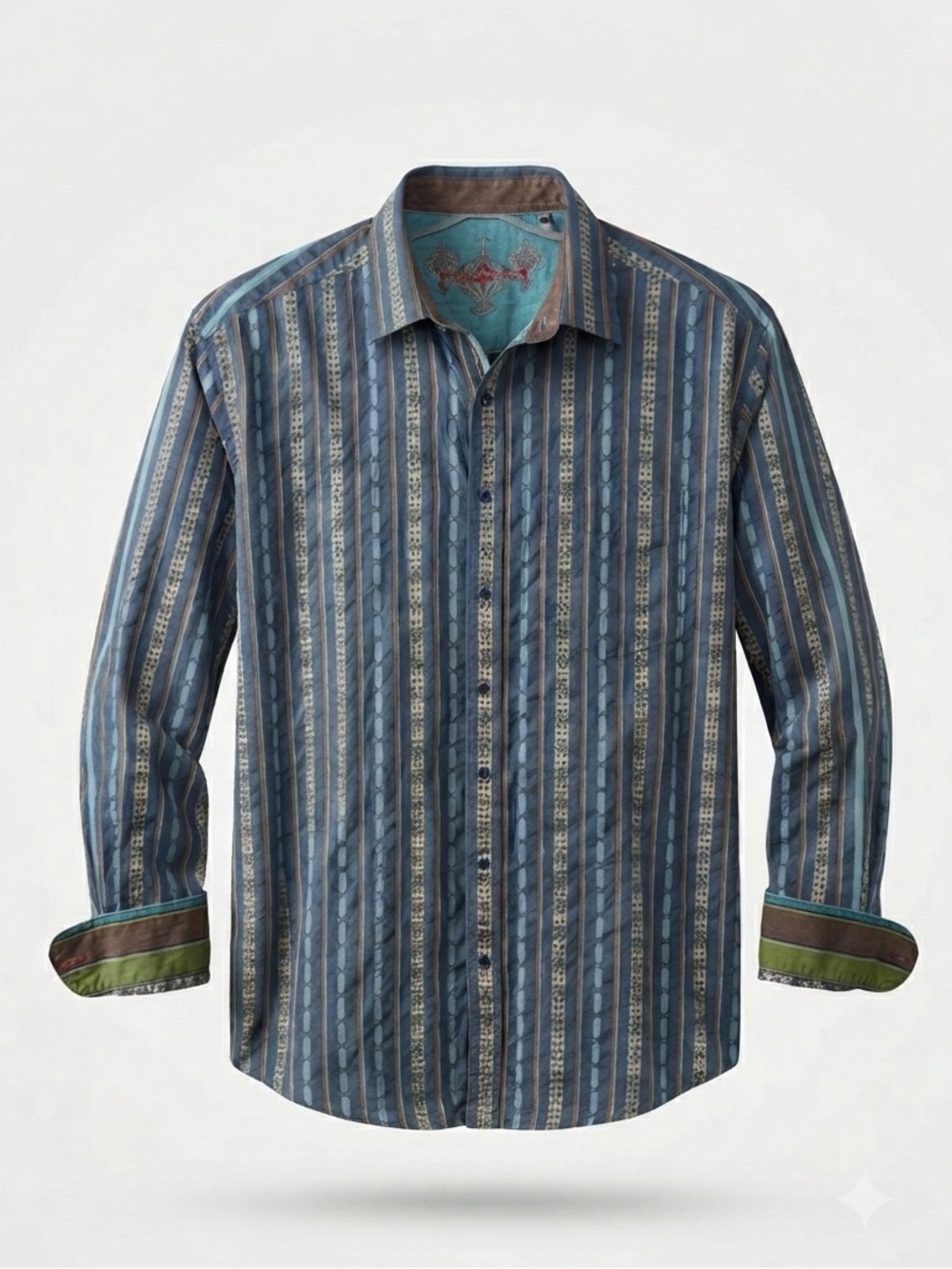 Robert Graham Cotton Silk Striped 2XL Embroidered Button Down Shirt Top LogoCuff